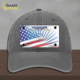 Mississippi Blue with American Flag Novelty License Plate Hat Unconstructed Cotton / Charcoal