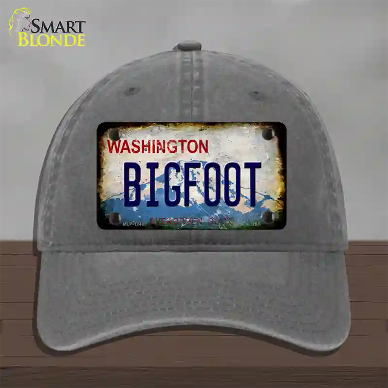 Bigfoot Washington Rusty Novelty License Plate Hat Unconstructed Cotton / Charcoal