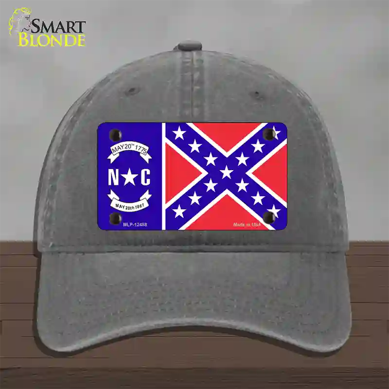 North Carolina Confederate Flag Novelty License Plate Hat Unconstructed Cotton / Charcoal