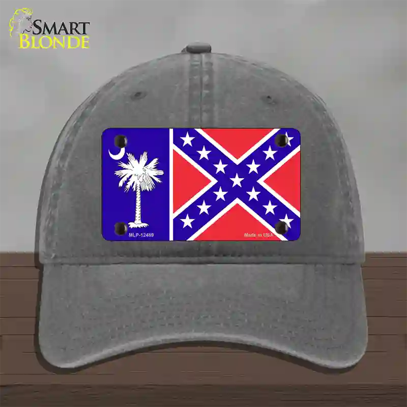 South Carolina Confederate Flag Novelty License Plate Hat Unconstructed Cotton / Charcoal