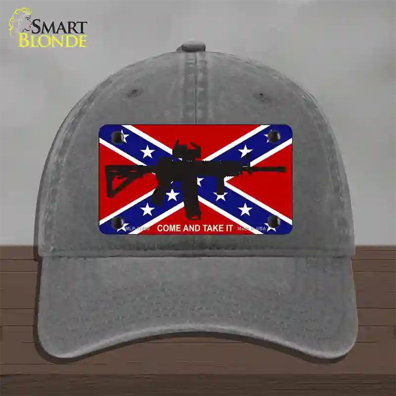 Come and Take It Confederate Flag Novelty License Plate Hat Unconstructed Cotton / Charcoal