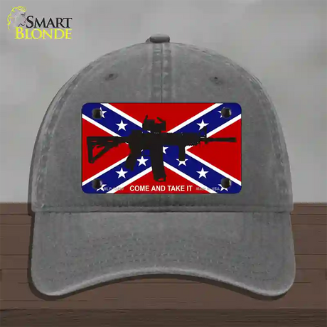 Come and Take It Confederate Flag Novelty License Plate Hat Unconstructed Cotton / Charcoal