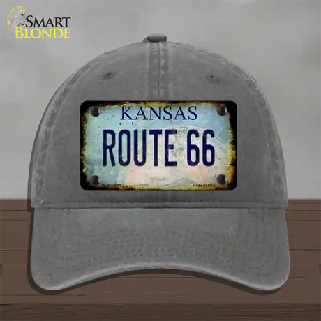 Route 66 Kansas Rusty Novelty License Plate Hat Unconstructed Cotton / Charcoal