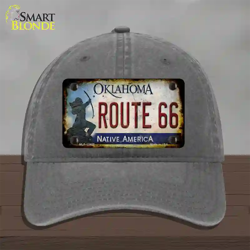 Route 66 Oklahoma Rusty Novelty License Plate Hat Unconstructed Cotton / Charcoal