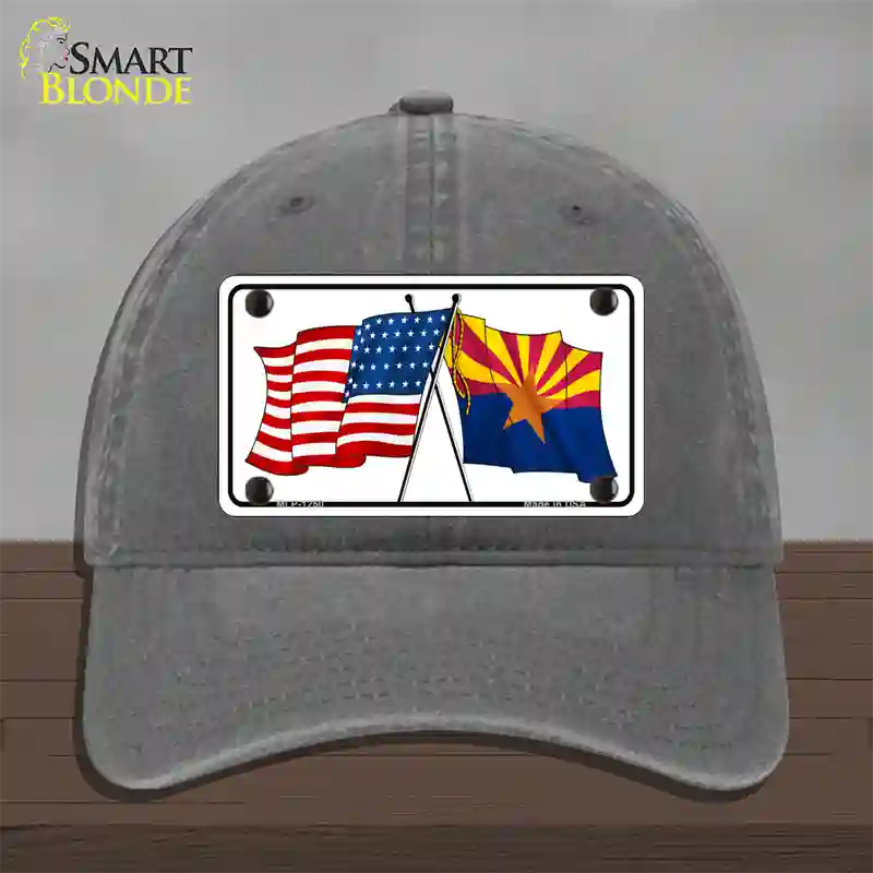 Arizona American Crossed Flags Novelty License Plate Hat Unconstructed Cotton / Charcoal