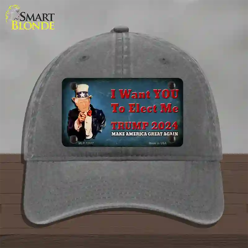 I Want You to Elect Me Trump 2024 Novelty License Plate Hat Unconstructed Cotton / Charcoal