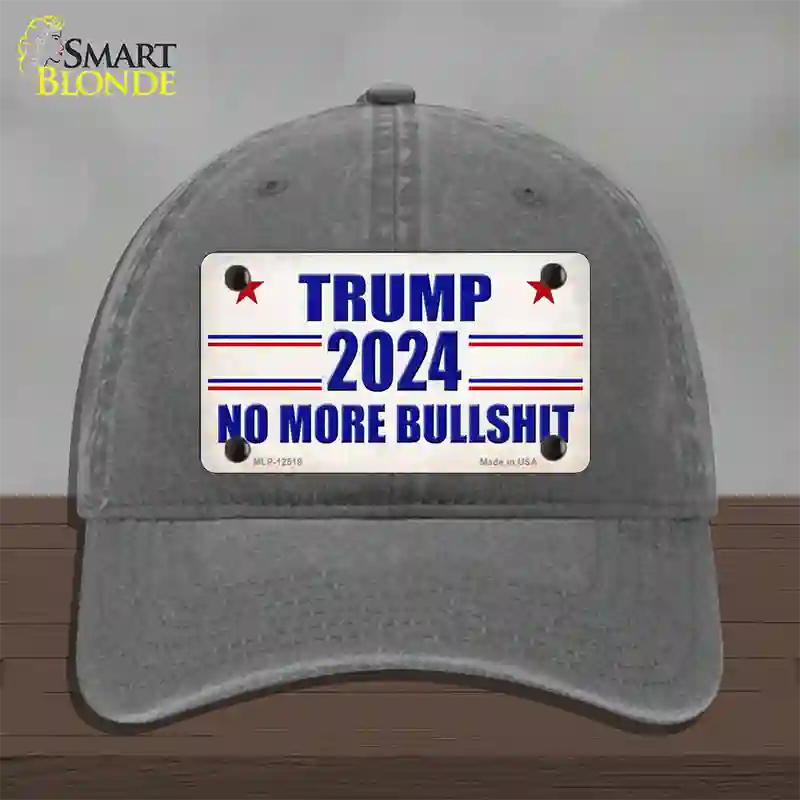 Trump 2024 No More Bullshit Novelty License Plate Hat Unconstructed Cotton / Charcoal