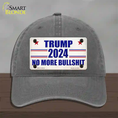 Trump 2024 No More Bullshit Novelty License Plate Hat Unconstructed Cotton / Charcoal