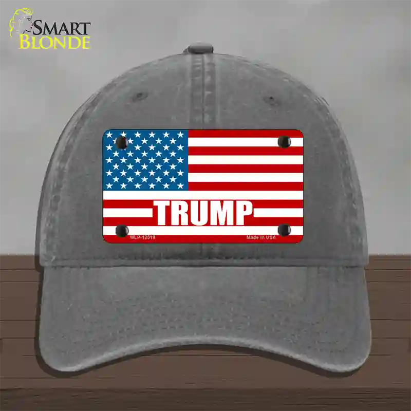 Trump American Flag Novelty License Plate Hat Unconstructed Cotton / Charcoal