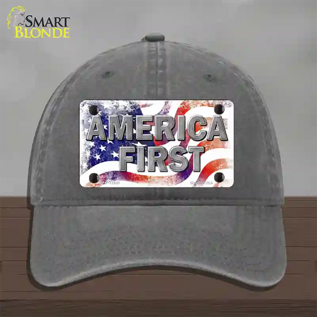 America First Novelty License Plate Hat Unconstructed Cotton / Charcoal