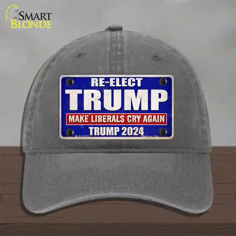 Re-Elect Trump 2024 Blue Novelty License Plate Hat Unconstructed Cotton / Charcoal