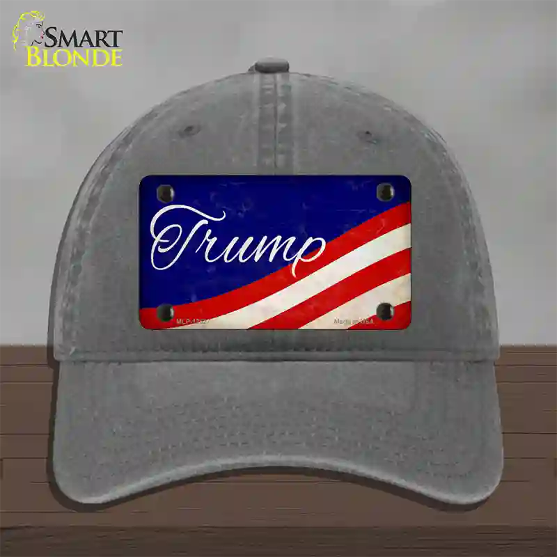 Trump on Waving Flag Novelty License Plate Hat Unconstructed Cotton / Charcoal