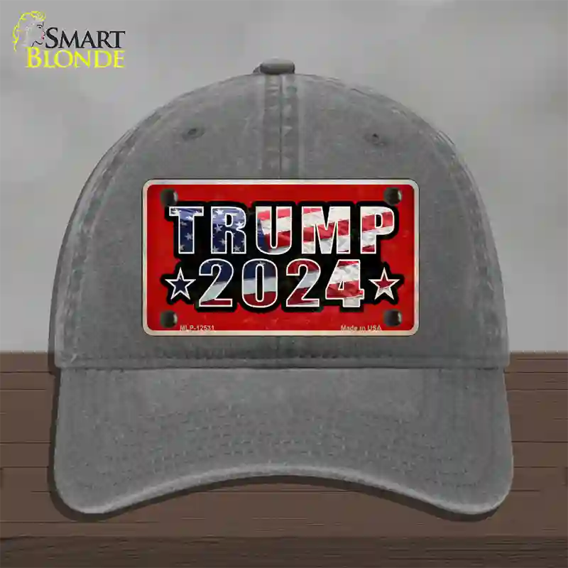 Trump 2024 Flag Novelty License Plate Hat Unconstructed Cotton / Charcoal