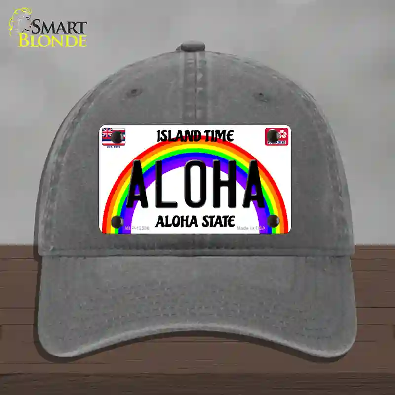 Aloha Hawaii Novelty License Plate Hat Unconstructed Cotton / Charcoal