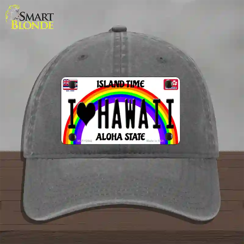 I Love Hawaii Novelty License Plate Hat Unconstructed Cotton / Charcoal