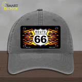 Route 66 Flames Novelty License Plate Hat Unconstructed Cotton / Charcoal