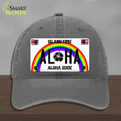 Aloha Hawaii Island Time Novelty License Plate Hat Unconstructed Cotton / Charcoal