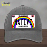 Native Hawaii Novelty License Plate Hat Unconstructed Cotton / Charcoal