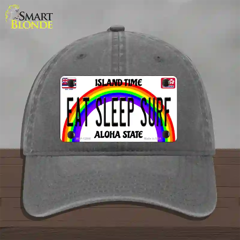 Eat Sleep Surf Hawaii Novelty License Plate Hat Unconstructed Cotton / Charcoal