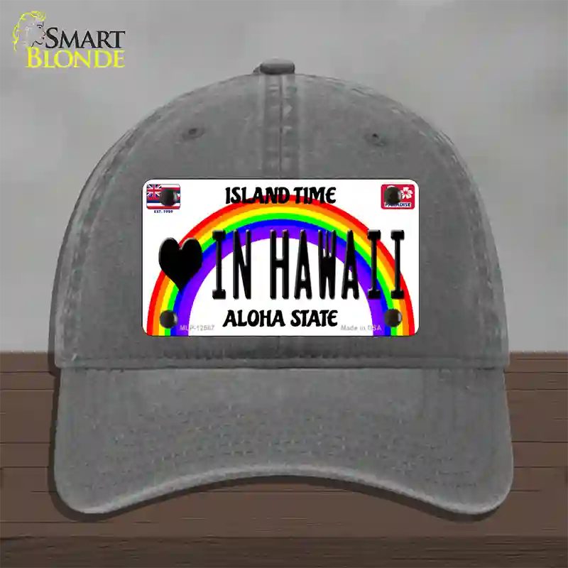 Love In Hawaii Novelty License Plate Hat Unconstructed Cotton / Charcoal