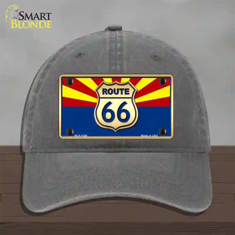 Route 66 Arizona State Flag Novelty License Plate Hat Unconstructed Cotton / Charcoal