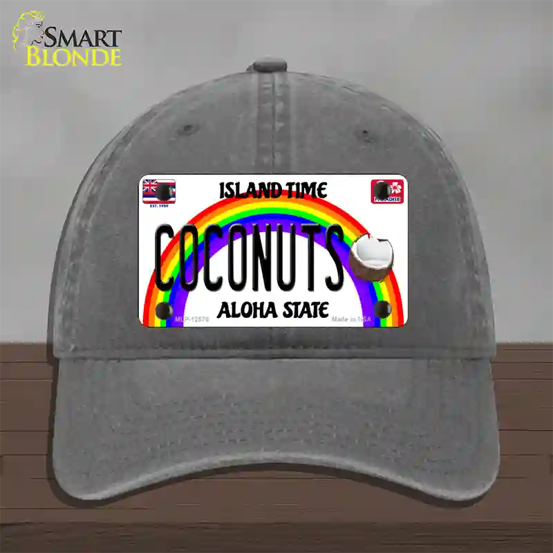 Coconuts Hawaii Novelty License Plate Hat Unconstructed Cotton / Charcoal