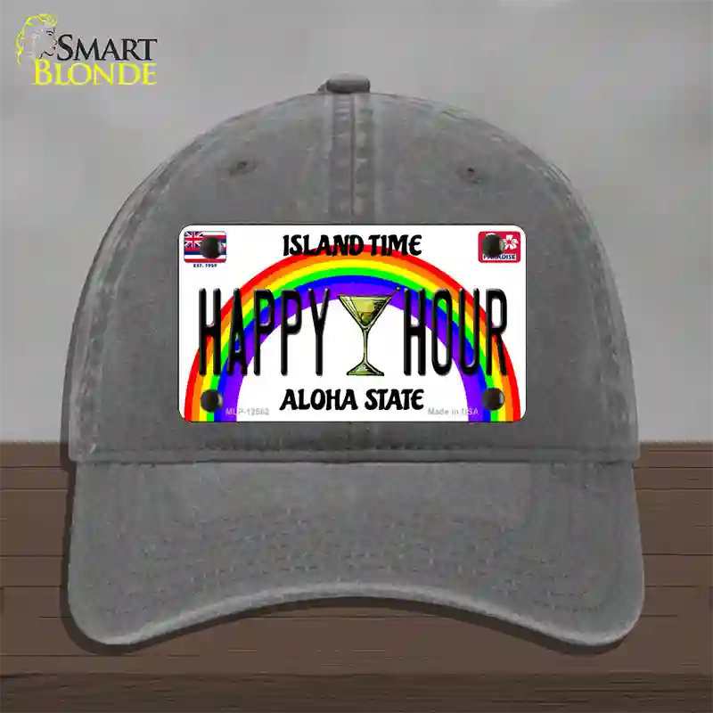 Happy Hour Hawaii Novelty License Plate Hat Unconstructed Cotton / Charcoal