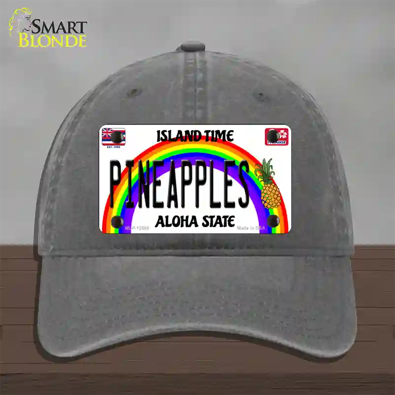 Pineapples Hawaii Novelty License Plate Hat Unconstructed Cotton / Charcoal