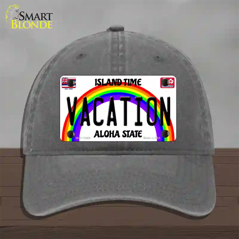 Vacation Hawaii Novelty License Plate Hat Unconstructed Cotton / Charcoal