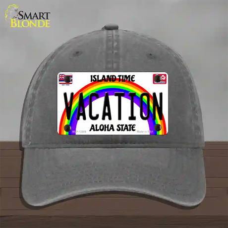 Vacation Hawaii Novelty License Plate Hat Unconstructed Cotton / Charcoal