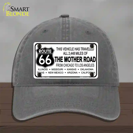 Route 66 The Mother Road Novelty License Plate Hat Unconstructed Cotton / Charcoal