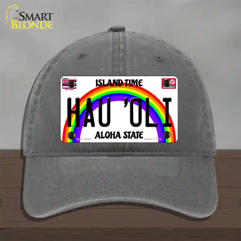 Hau Oli Hawaii Novelty License Plate Hat Unconstructed Cotton / Charcoal