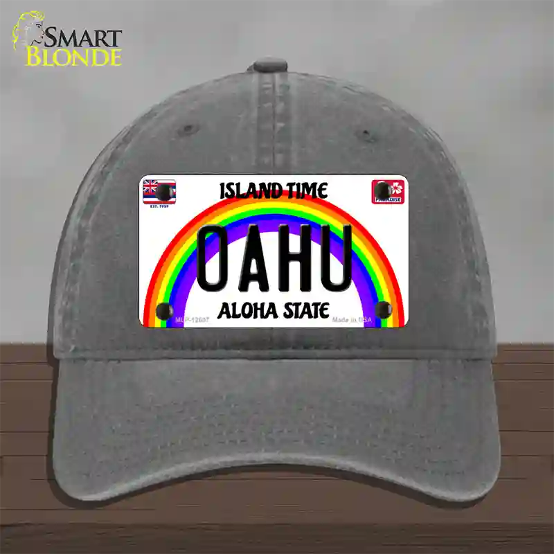 Oahu Hawaii Novelty License Plate Hat Unconstructed Cotton / Charcoal