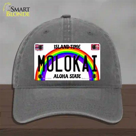 Molokai Hawaii Novelty License Plate Hat Unconstructed Cotton / Charcoal