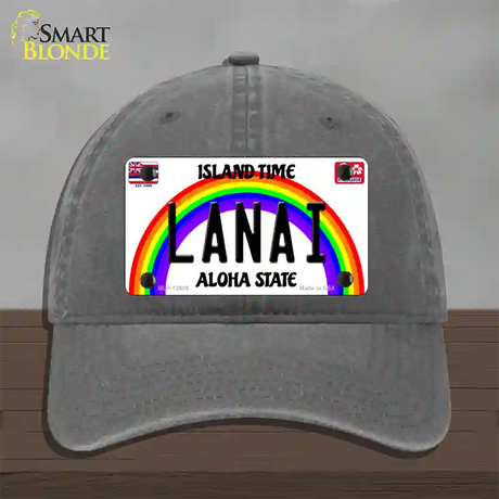 Lanai Hawaii Novelty License Plate Hat Unconstructed Cotton / Charcoal