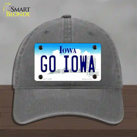 Go Iowa Novelty License Plate Hat Tag Unconstructed Cotton / Charcoal