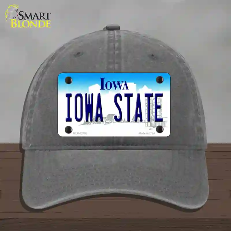 Iowa State Novelty License Plate Hat Tag Unconstructed Cotton / Charcoal