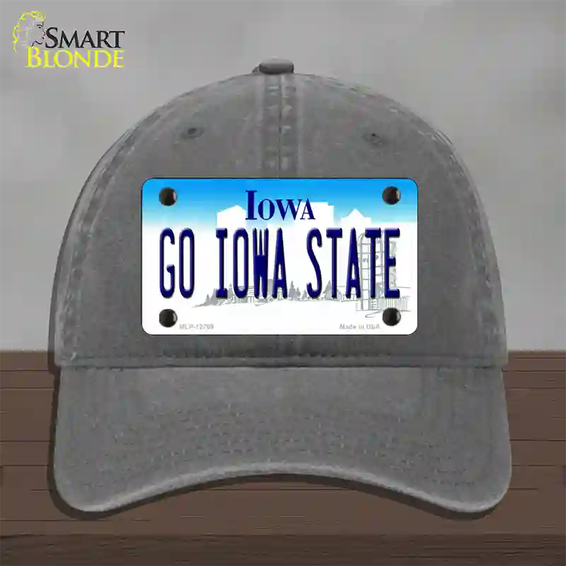 Go Iowa State Novelty License Plate Hat Tag Unconstructed Cotton / Charcoal