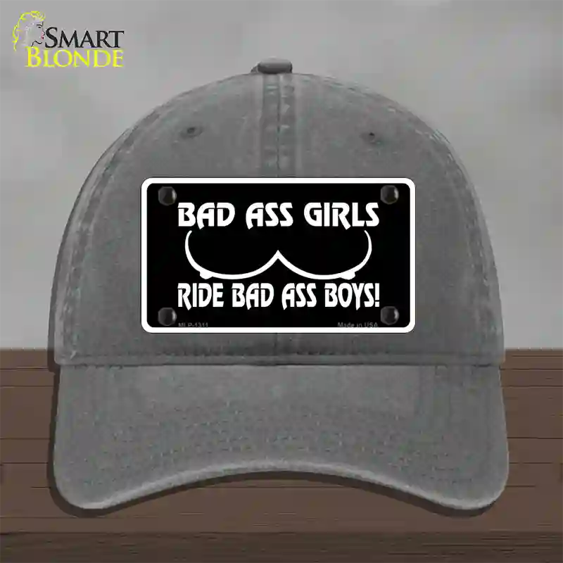 Bad Ass Girls Novelty License Plate Hat Unconstructed Cotton / Charcoal