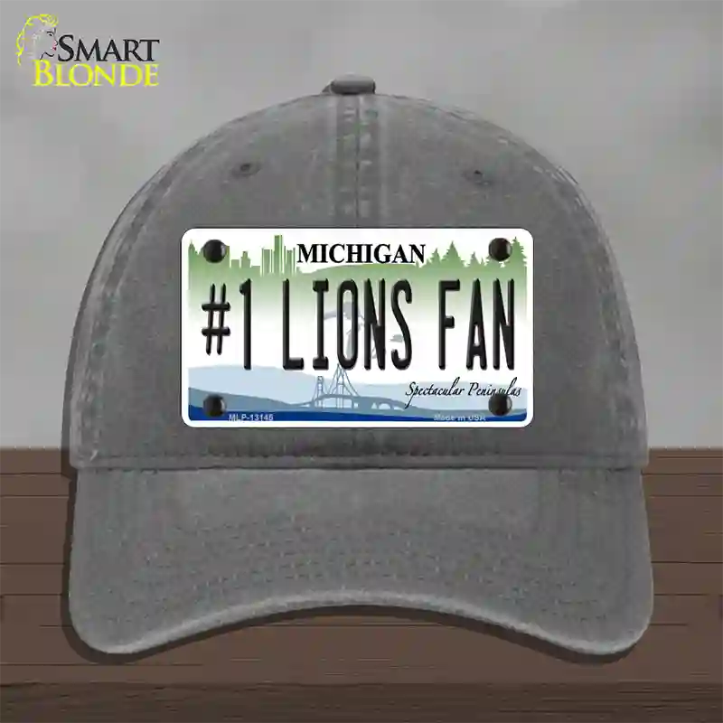 Number 1 Lions Fan Novelty License Plate Hat Tag Unconstructed Cotton / Charcoal