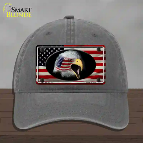 American Flag Eagle Novelty License Plate Hat Unconstructed Cotton / Charcoal