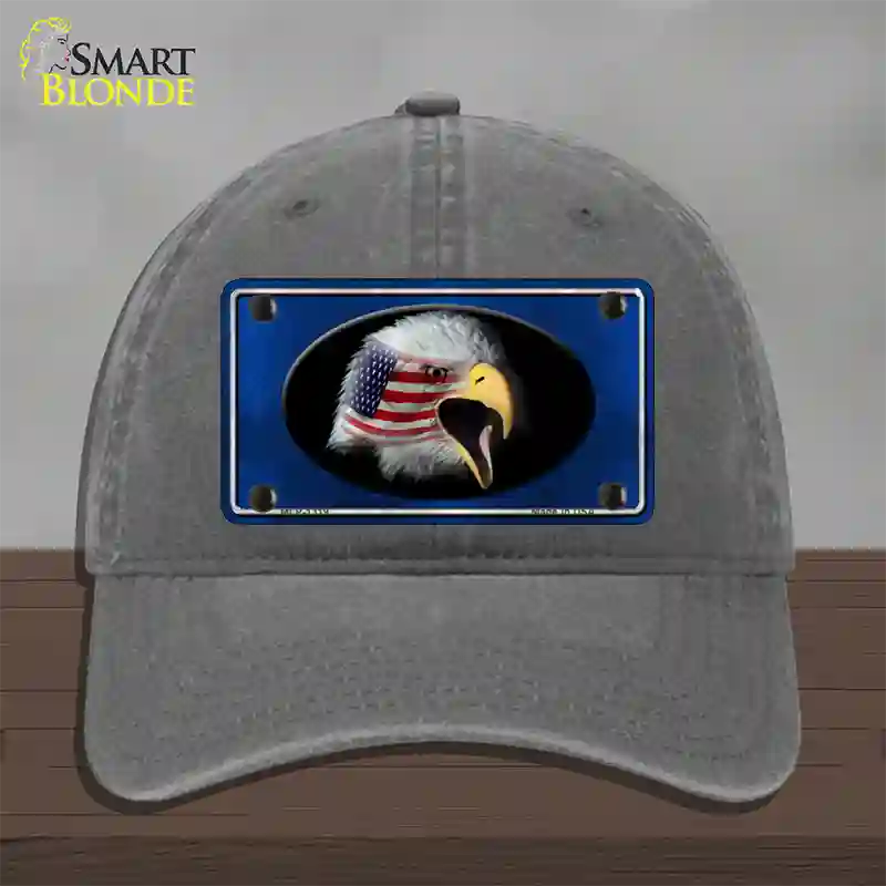 American Flag Eagle Blue Novelty License Plate Hat Unconstructed Cotton / Charcoal