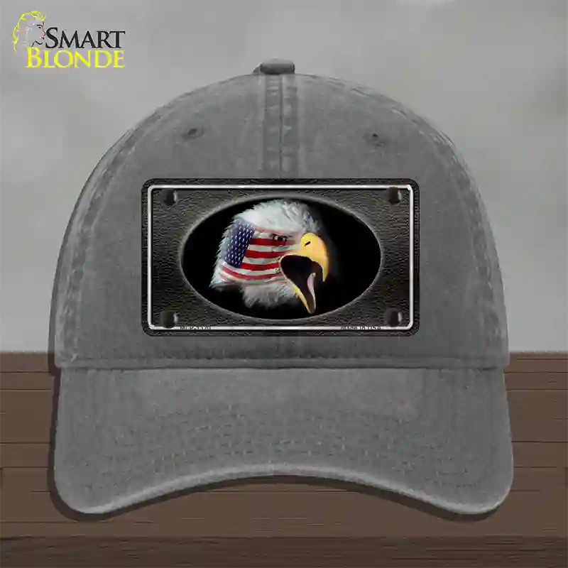 American Flag Eagle Black Novelty License Plate Hat Unconstructed Cotton / Charcoal