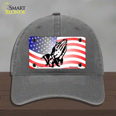 American Flag Praying Hands Novelty License Plate Hat Unconstructed Cotton / Charcoal