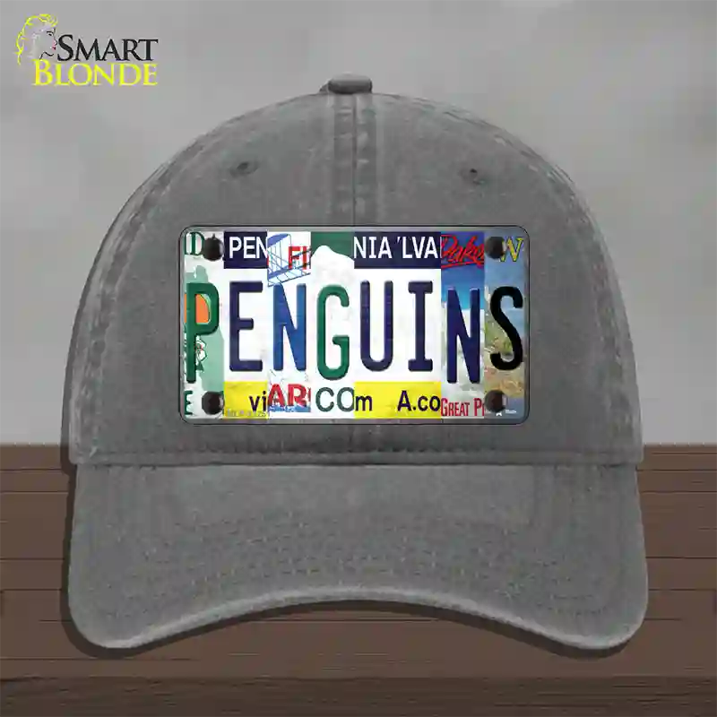 Penguins Strip Art Novelty License Plate Hat Tag Unconstructed Cotton / Charcoal