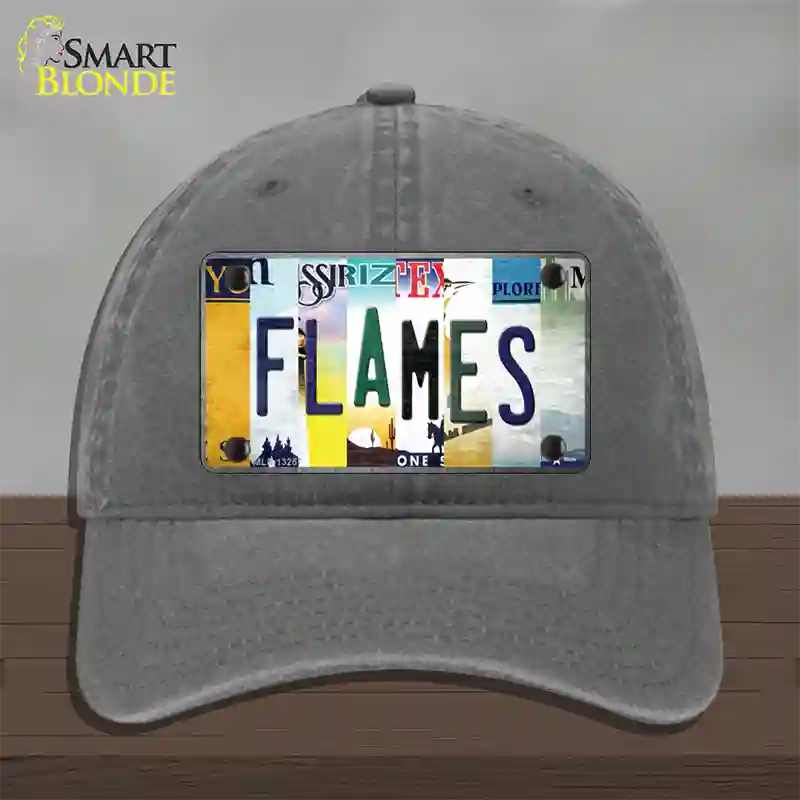 Flames Strip Art Novelty License Plate Hat Tag Unconstructed Cotton / Charcoal