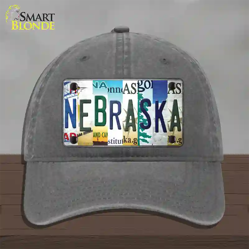 Nebraska Strip Art Novelty License Plate Hat Tag Unconstructed Cotton / Charcoal