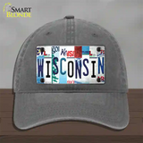 Wisconsin Strip Art Novelty License Plate Hat Tag Unconstructed Cotton / Charcoal