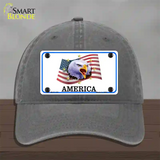 Waving Flag Bald Eagle Novelty License Plate Hat Unconstructed Cotton / Charcoal