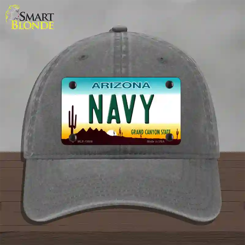 Navy Arizona Novelty License Plate Hat Tag Unconstructed Cotton / Charcoal